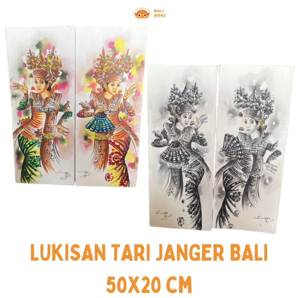 Lukisan Bali Tari Janger 50 x 20 cm - Lukisan Penari Bali- Lukisan Wanita Bali - Lukisan Cewe Bali -