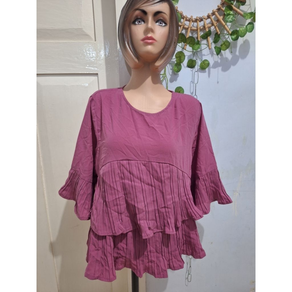 baju atasan blouse magenta plisket size remaja dewasa