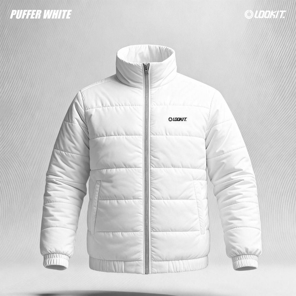 LookitId - Puffer Jacket White | Jaket Kembung Pria | Jaket Motor Puffer Musim Dingin | Jaket Puffer