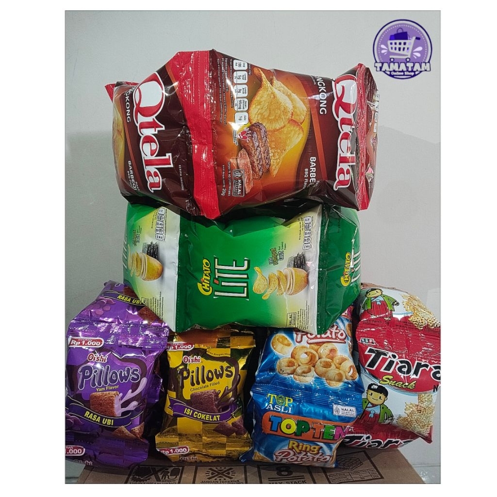 Aneka Snack Renceng Happytos/Chitato/Qtela/Pillows/Tiara/Topten