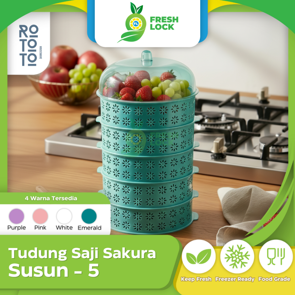 Rototo Tudung Saji Susun  Wadah Penyimpanan Makanan Estetik & Higienis Wadah Penutup Food Rack Stora