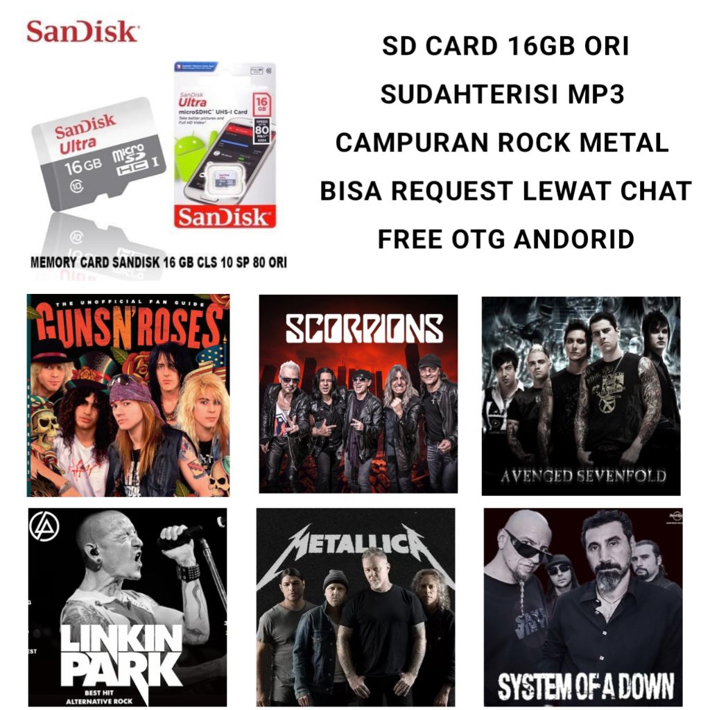 MEMORI SD CARD - USB FLASH DISK TERISI MP3 LAGU - MEMORY CARD 16GB - FLASH DISK 16GB - MP3 LAGU ROCK