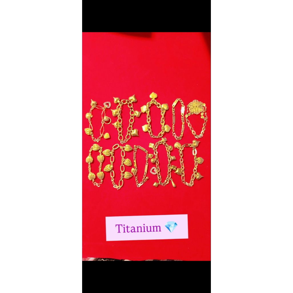 gelang plat titanium berlapis emas asli