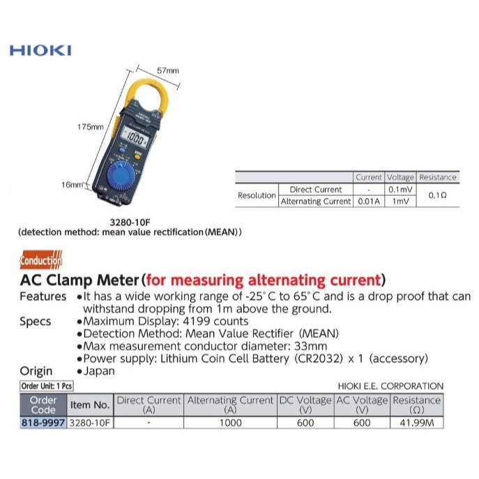 HIOKI AC Clamp Meter 3280-10F