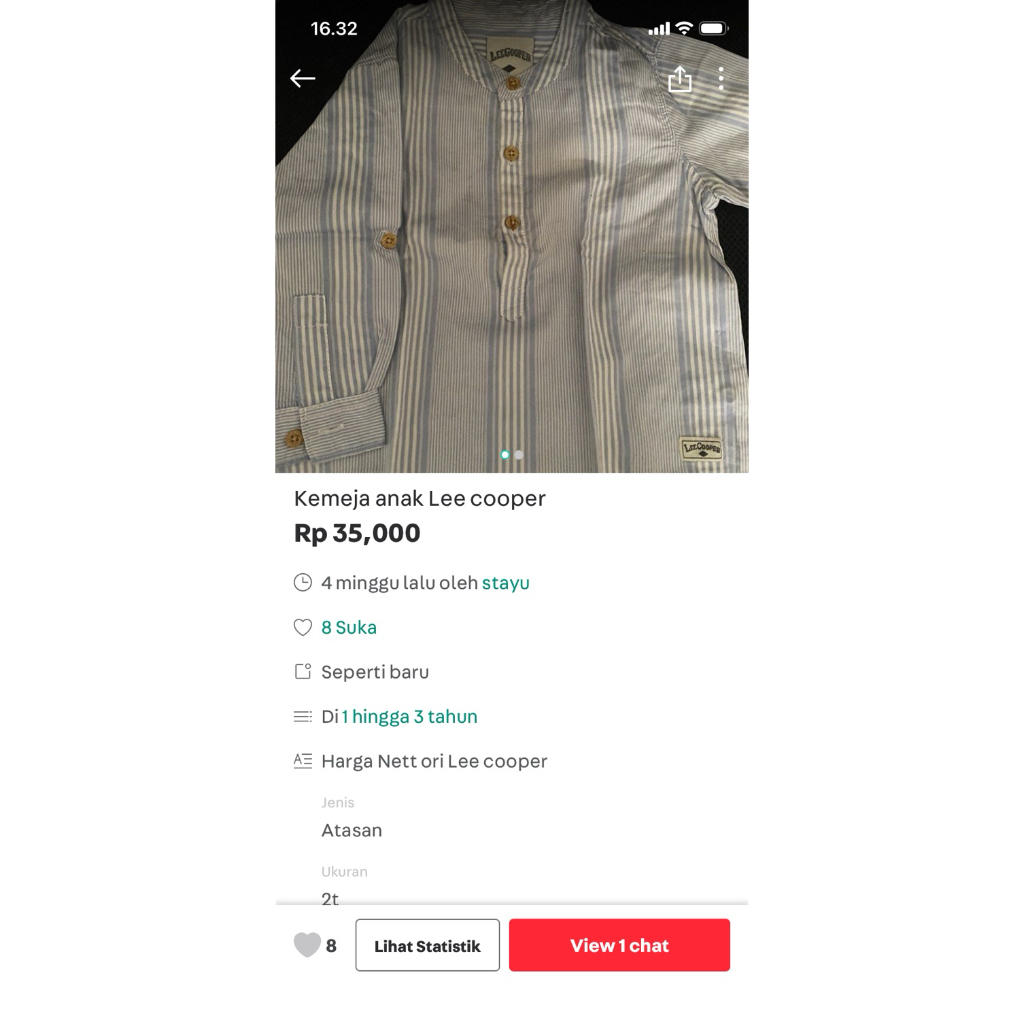 preloved kemeja anak Lee cooper