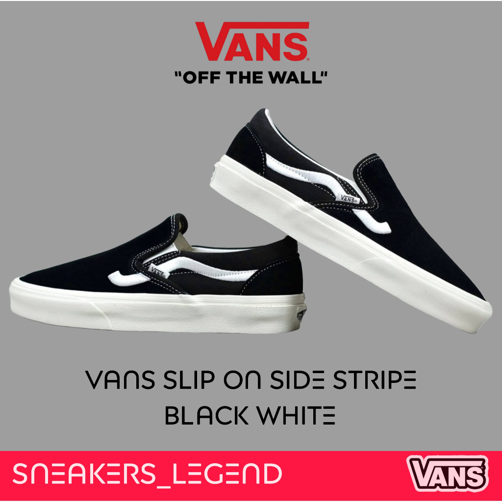 Vans Slip On Side Stripe Black White Original 100% Free Paperbag Stiker Cod Bnib Garansi Ori Tembus
