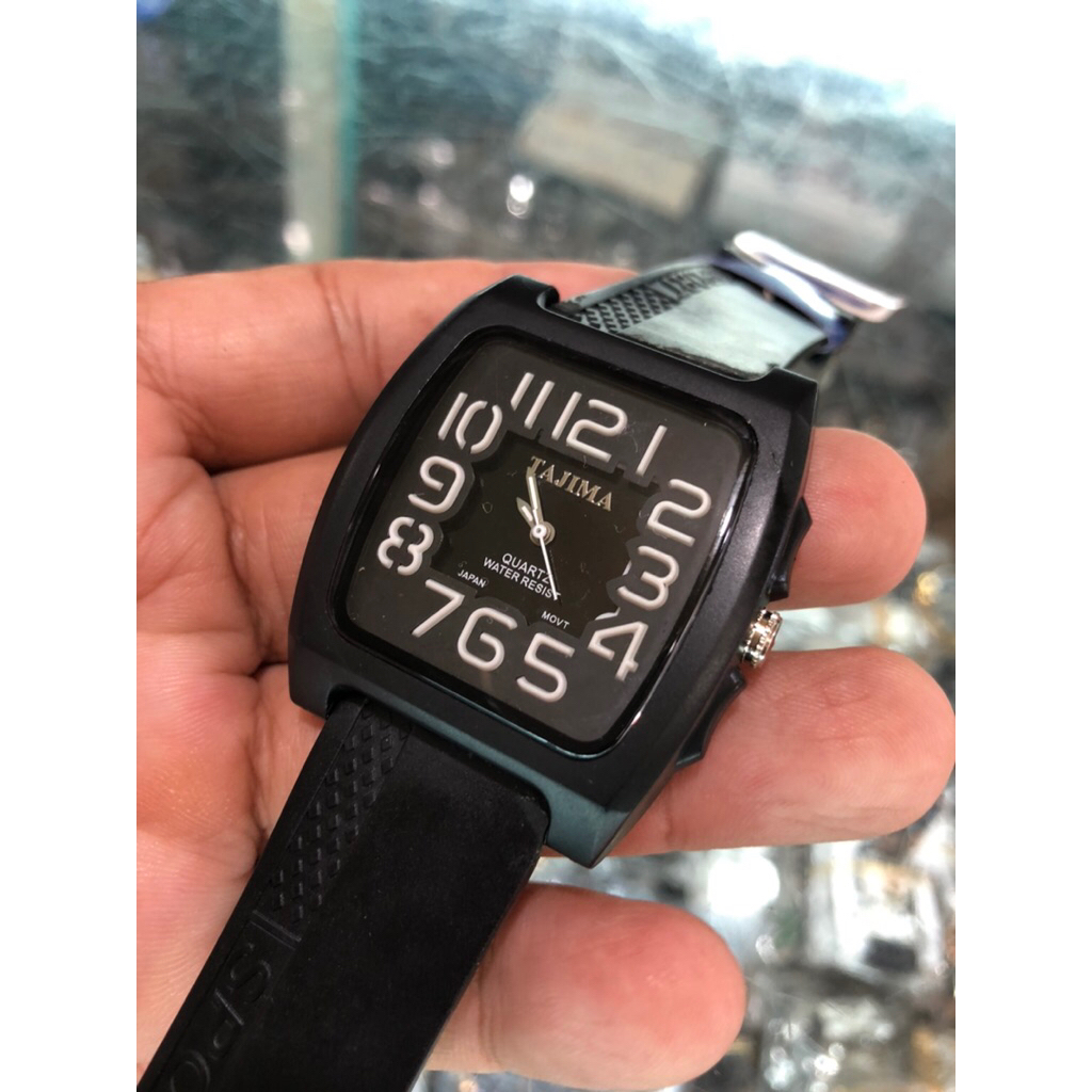 jam tangan pria quartz sport klasik all black tajima fashionable