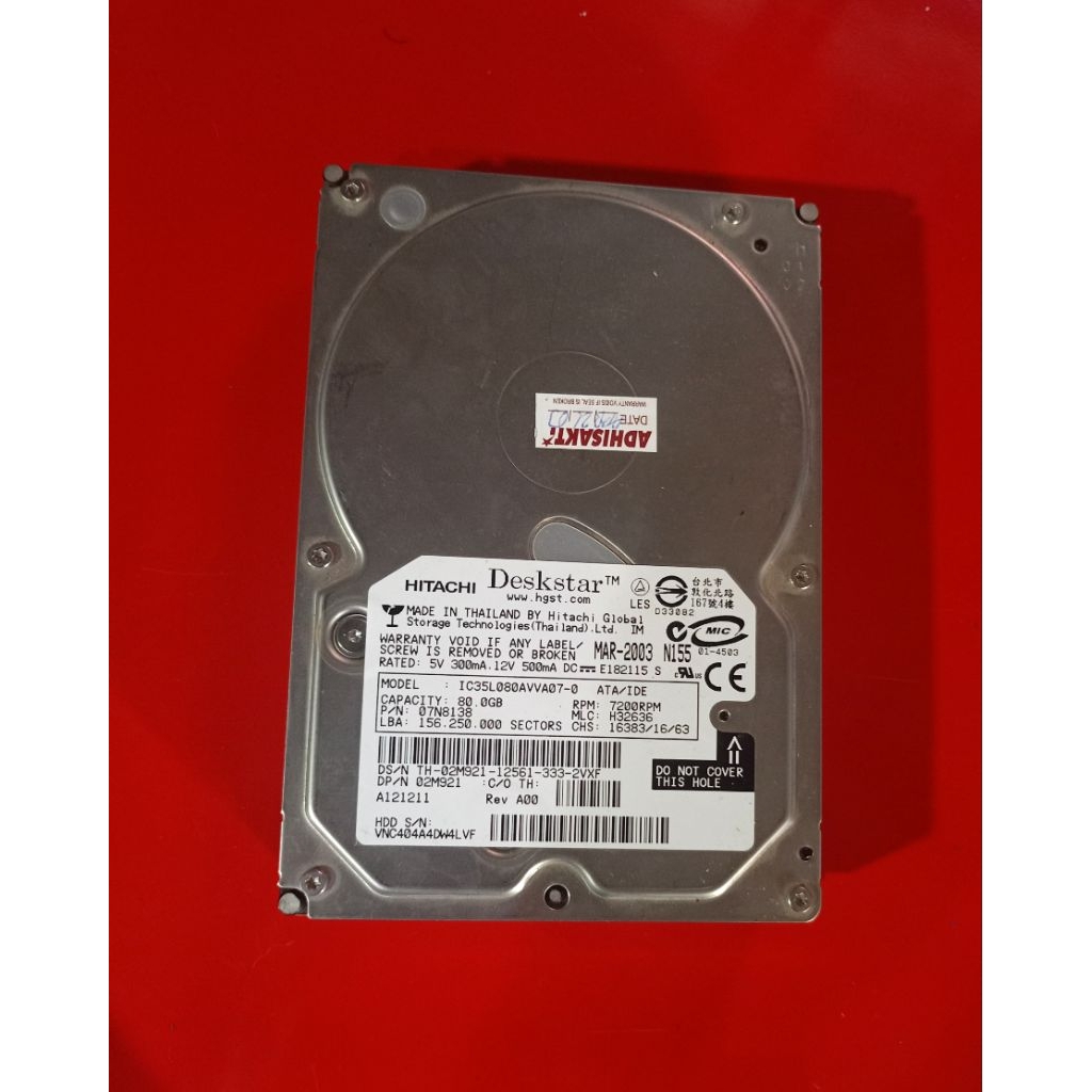 Hardisk PC Hitachi Deskstar 80 GB HDD 3.5" ATA/IDE