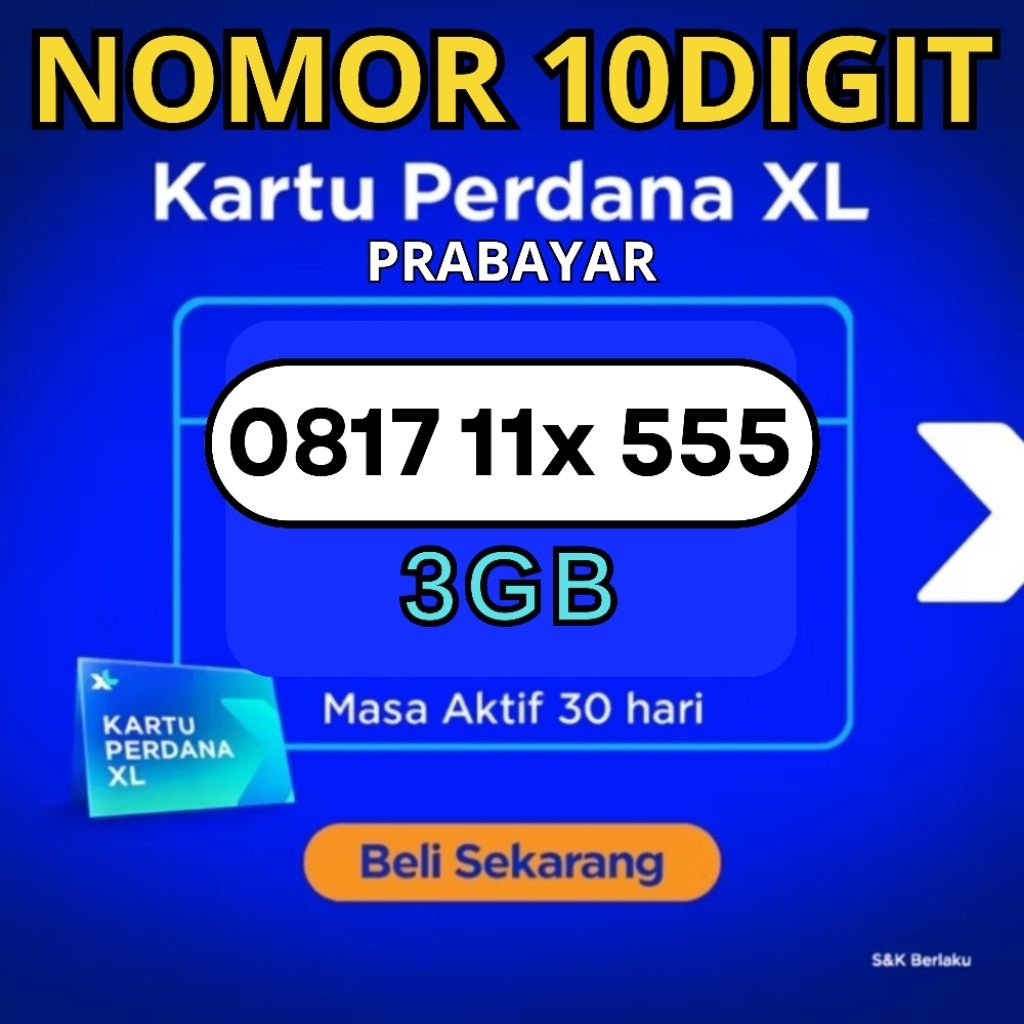 [NOMOR CANTIK 10 DIGIT] Kartu PerdanaXL 3GB, 30hr perdana cantik 5g nomor xl prabayar 10digit