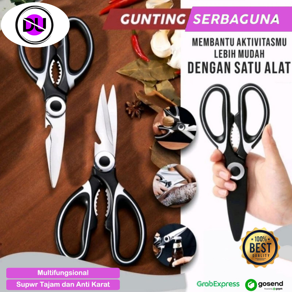 Gunting Dapur Serbaguna Stainless Tahan Karat Set Tutup Alat Potong Daging Sayur Ayam Ikan Tajam Gun