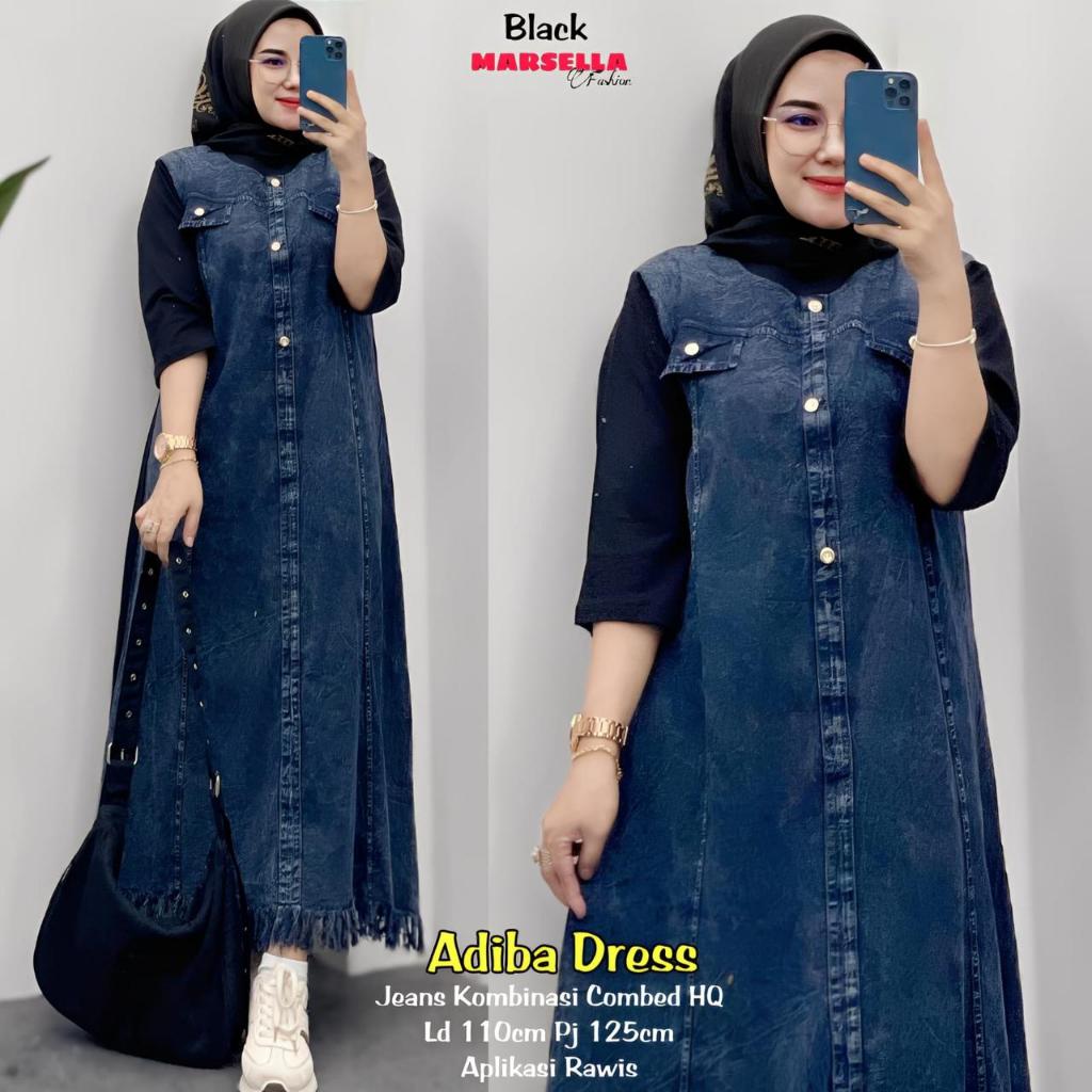 ADIBA DRESS BY MARSELLA/GAMIS MIDI JEANS COMBAD ORI BEST SELLER
