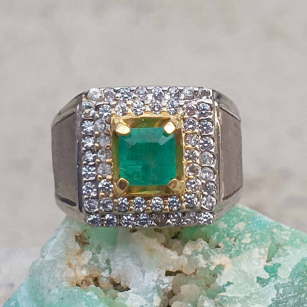 zamrud Colombia ring perak mewah 01