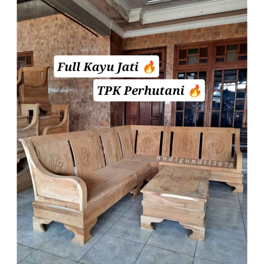 Ready Stok  Kursi Tamu Minimalis Full Kayu Jati TPK Perhutani Kursi Bangku Tamu Kayu Jati Kursi Meja