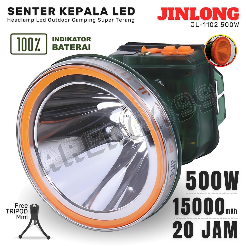Senter Kepala / Headlamp Jinlong JL 1102 waterproof / Tahan air 500 watt super terang Baterai 15000m
