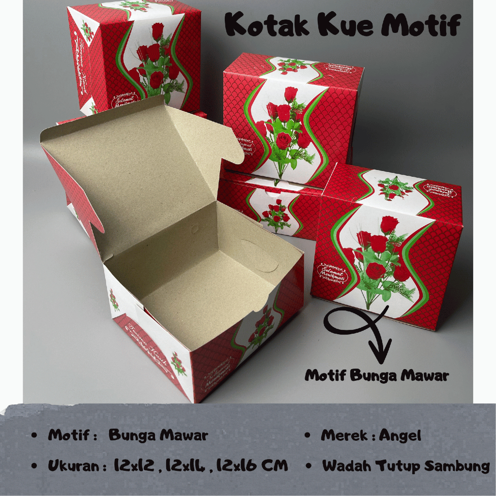 Kotak Kue Motif Bunga Isi 50 Pcs / Dus Kue / Box Kue Motif / Tutup Sambung