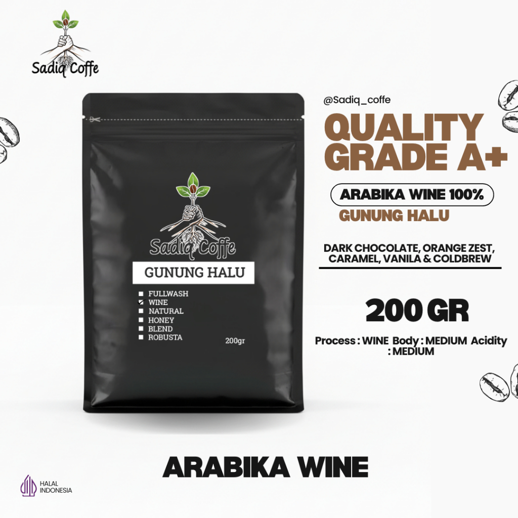 Kopi Espreso Arabika Wine Gunung Halu 200gr / Biji Kopi Bubuk Arabika 100%