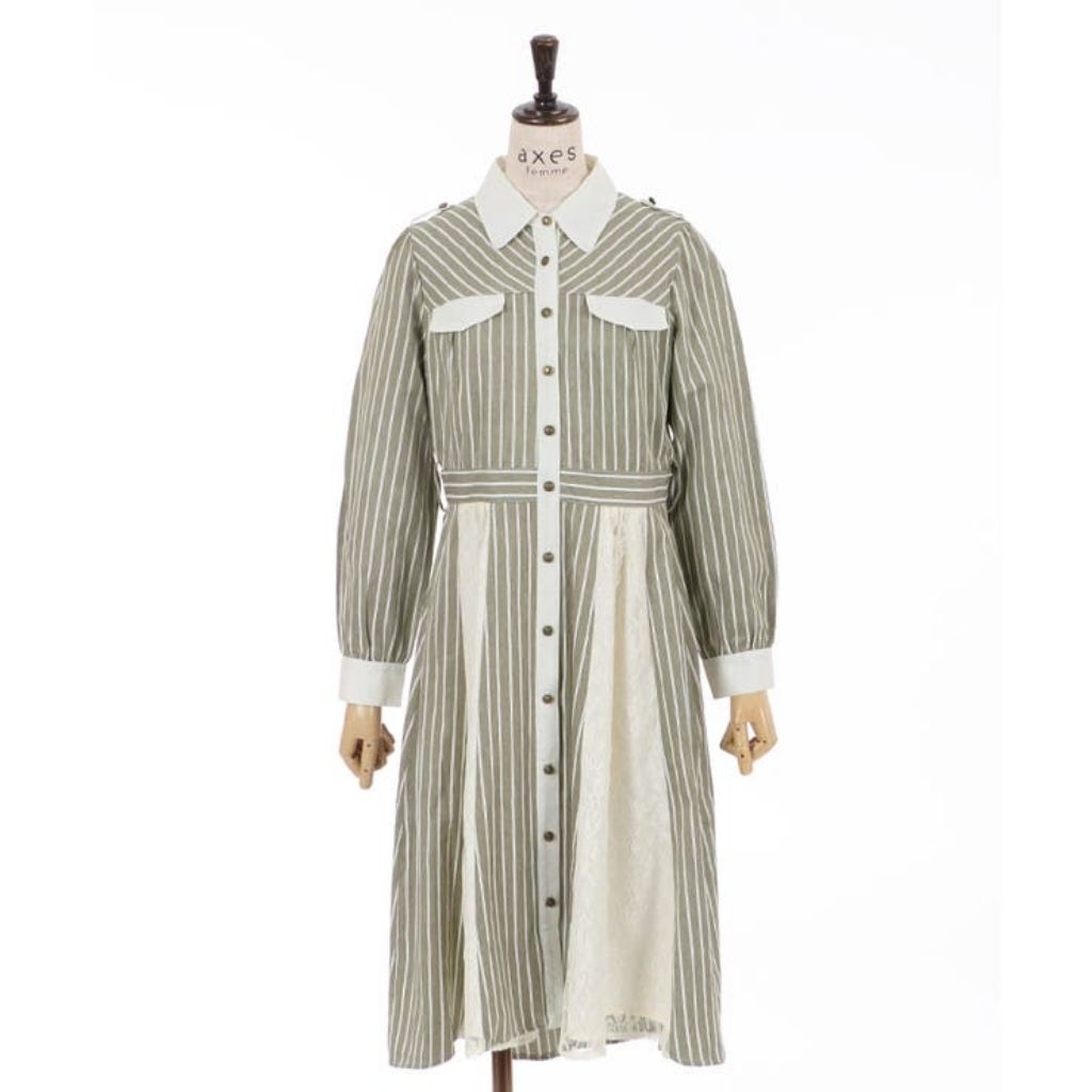 Maxi Dress Sailor Warna Olive Mix Putih Brand From Axes Femme Ori 100%