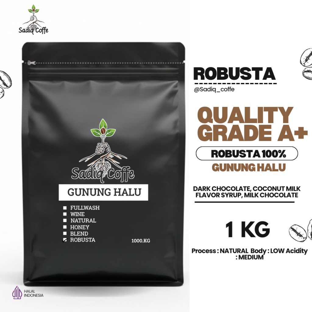 KOPI ROBUSTA GUNUNG HALU 1000GR BIJI / KOPI BUBUK PREMIUM | Kopi Gunung Halu