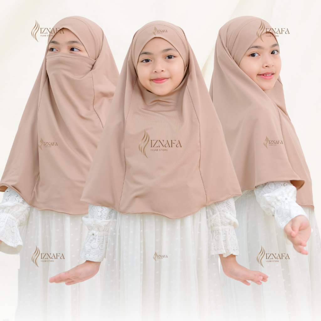Jilbab Anak Remaja SD ( 6-14 Th ) French Khimar Niqob Cadar 2 in 1 Jersey / Bergo French Khimar Niqo