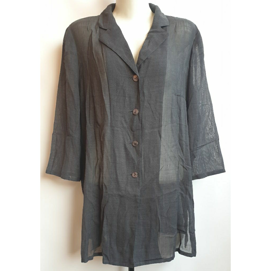 Kemeja Atasan Blouse Transparant Oversize Hitam Merek Dana Paris Calm Sheer Kerah Notched Lapel Prel