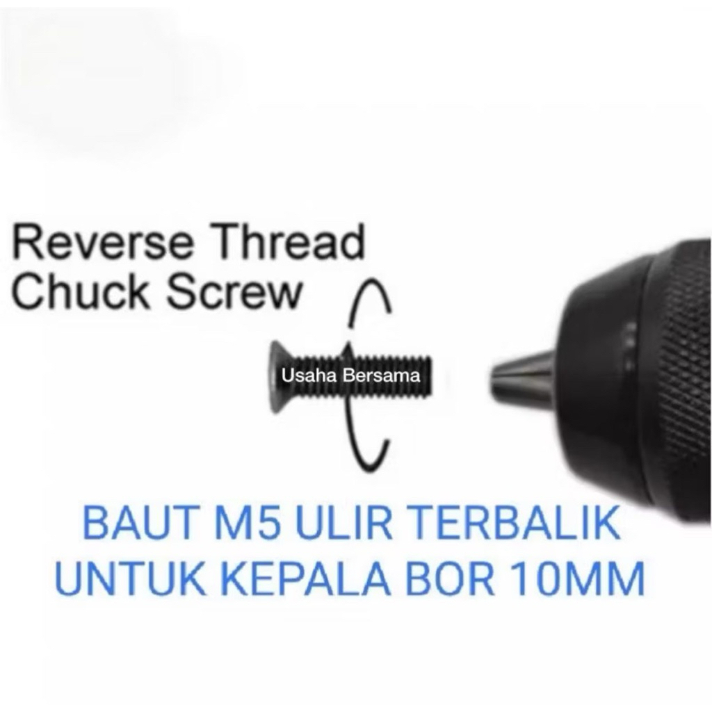 Baut Pengunci Kepala Bor Chuck 10mm Ulir Terbalik