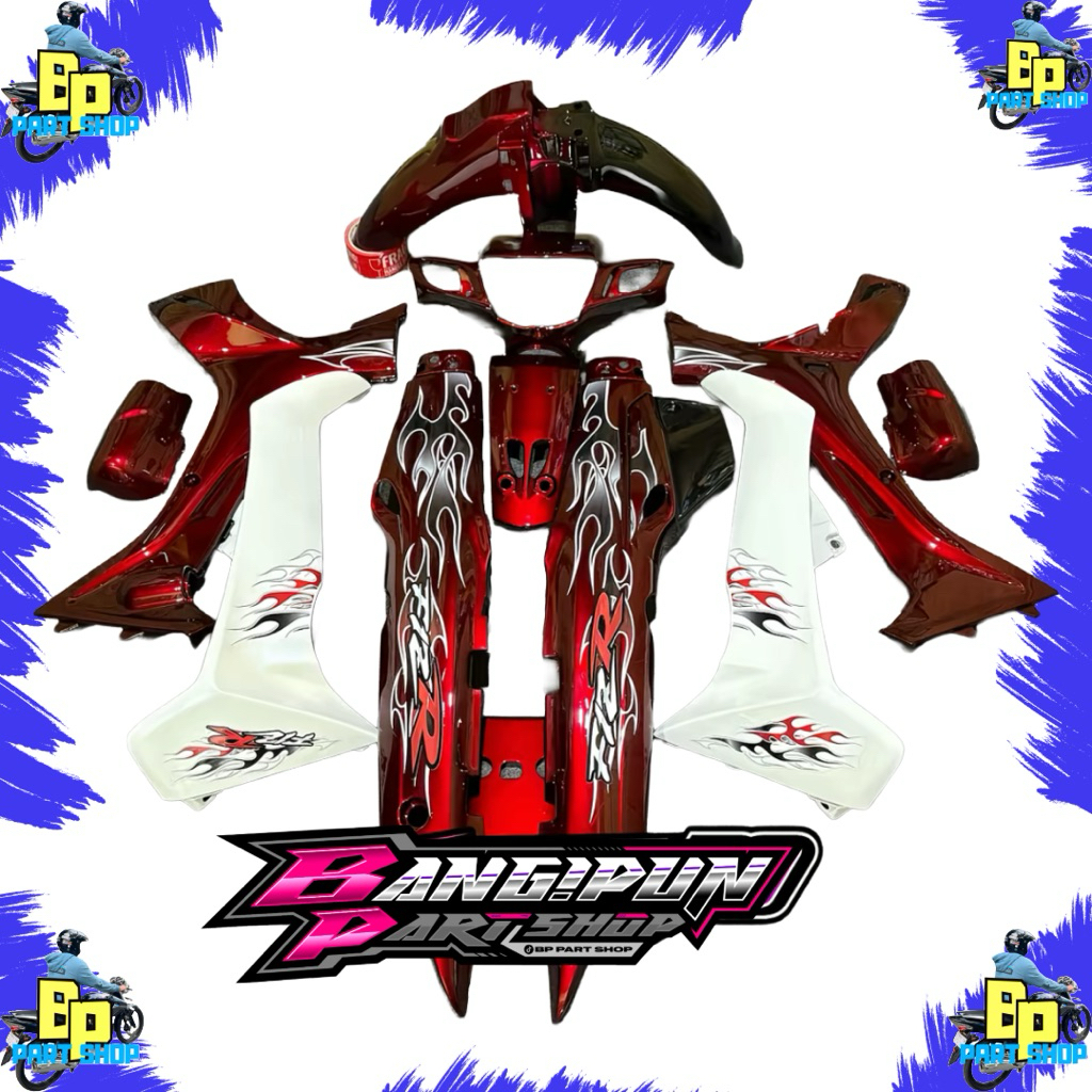 body set fiz r custom warna merah maroon putih set striping custom api