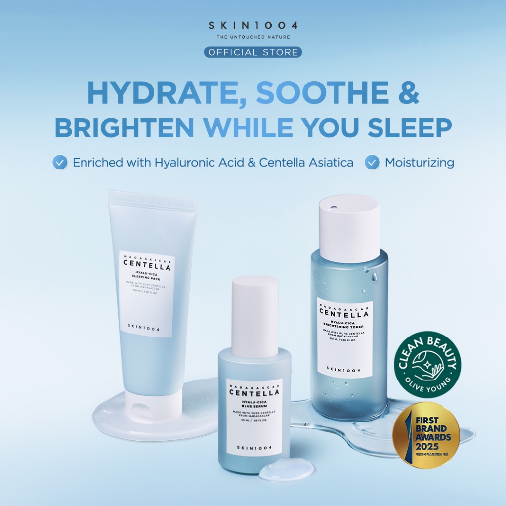 SKIN1004 Hydrate, Soothe & Brighten While You Sleep (Hyalu-Cica Blue Serum 50ml + Brightening Toner 