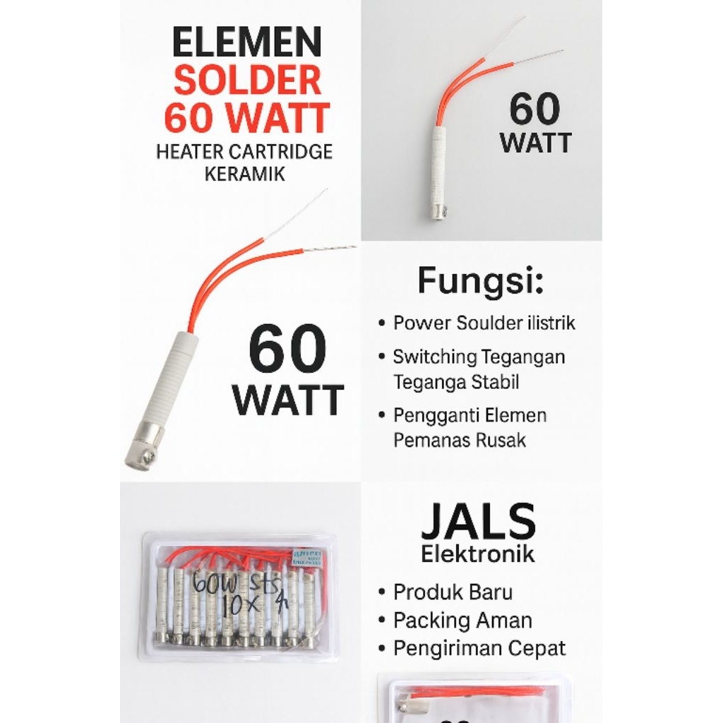 Elemen Solder 60 Watt Heater Cartridge Keramik Pengganti Solder Listrik