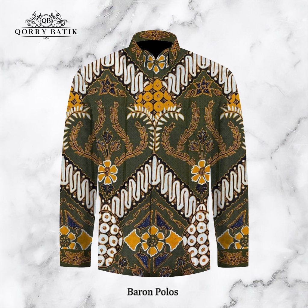 KAIN KEMEJA BATIK TULIS ATBM SUTRA BARON POLOS motif PARANGKEMBANG warna ARMY KBPFBrnPls(1)