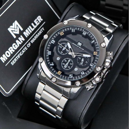 MORGAN MILLER - Jam Tangan Pria  Rantai Stanliess Tanggal Aktif