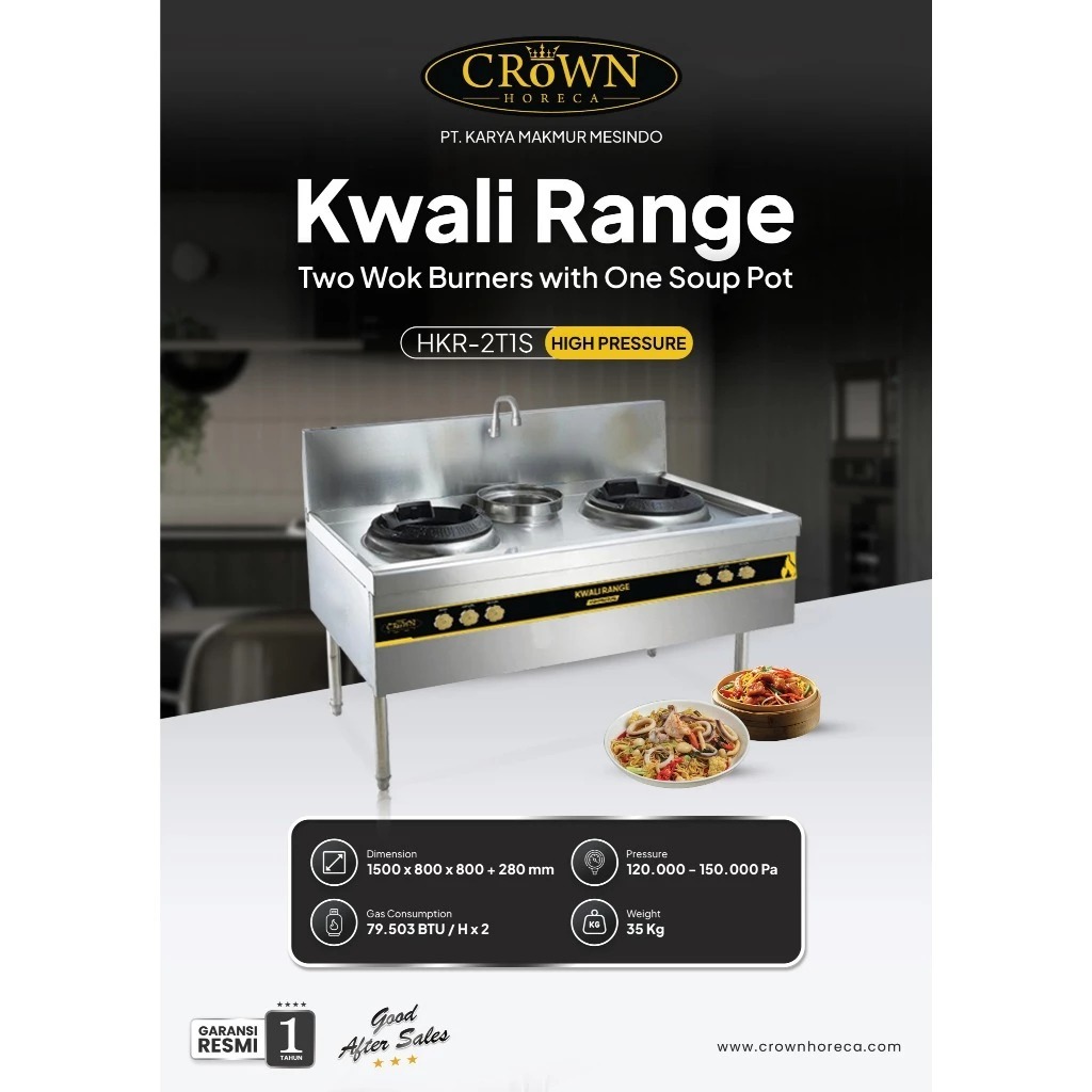 Kompor Gas Kwali Range High Pressure 2 Burner + 1 Soup Ring CROWN HKR-2T1S / Gas Kwali Range Tekanan