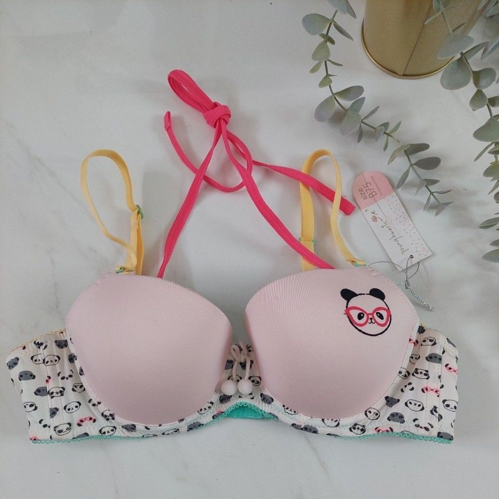 Young hearts Bra 34b 75b Tali halter bisa lepas motif panda nyaman untuk dewasa dan remaja