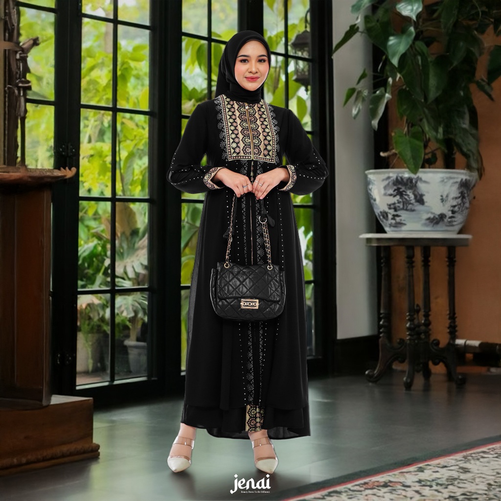 JENAI Gamis Abaya Turkey Hitam Terbaru Bordir Mewah Dan Elegan Busui