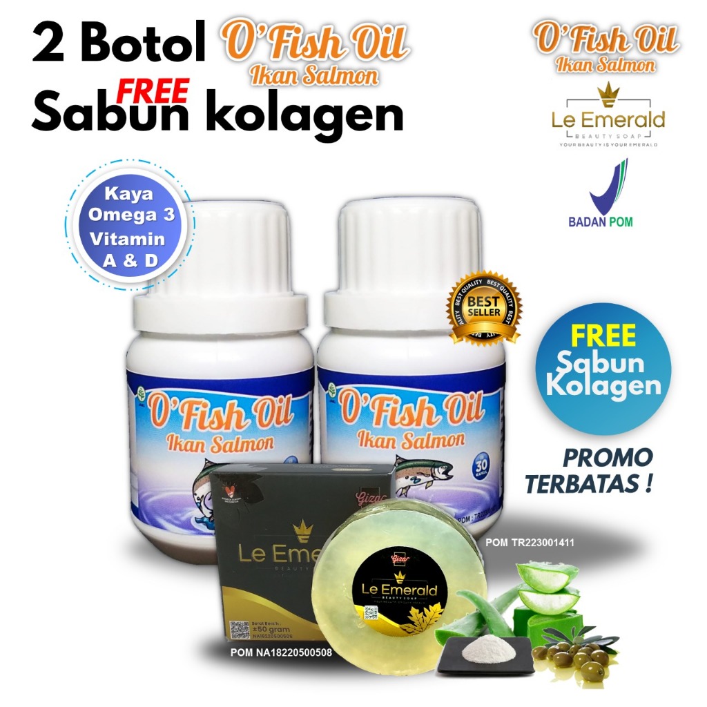 [Paket Hemat] 2 Botol OFish Oil Ikan Salmon Free Sabun Kolagen