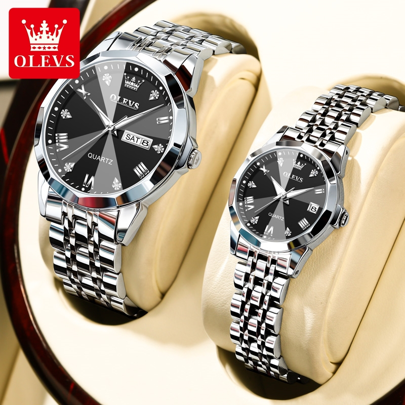 OLEVS Jam Tangan Couple Pasangan Original 9931 Kalender Bercahaya Luminous Analog Couple Watch