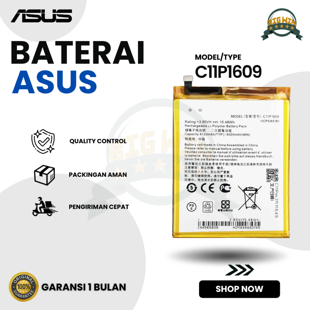 BATERAI BATTERY ASUS ZENFONE LIVE A007 ZB501KL C11P1601 DOUBLE [IC POWER] ORIGINAL