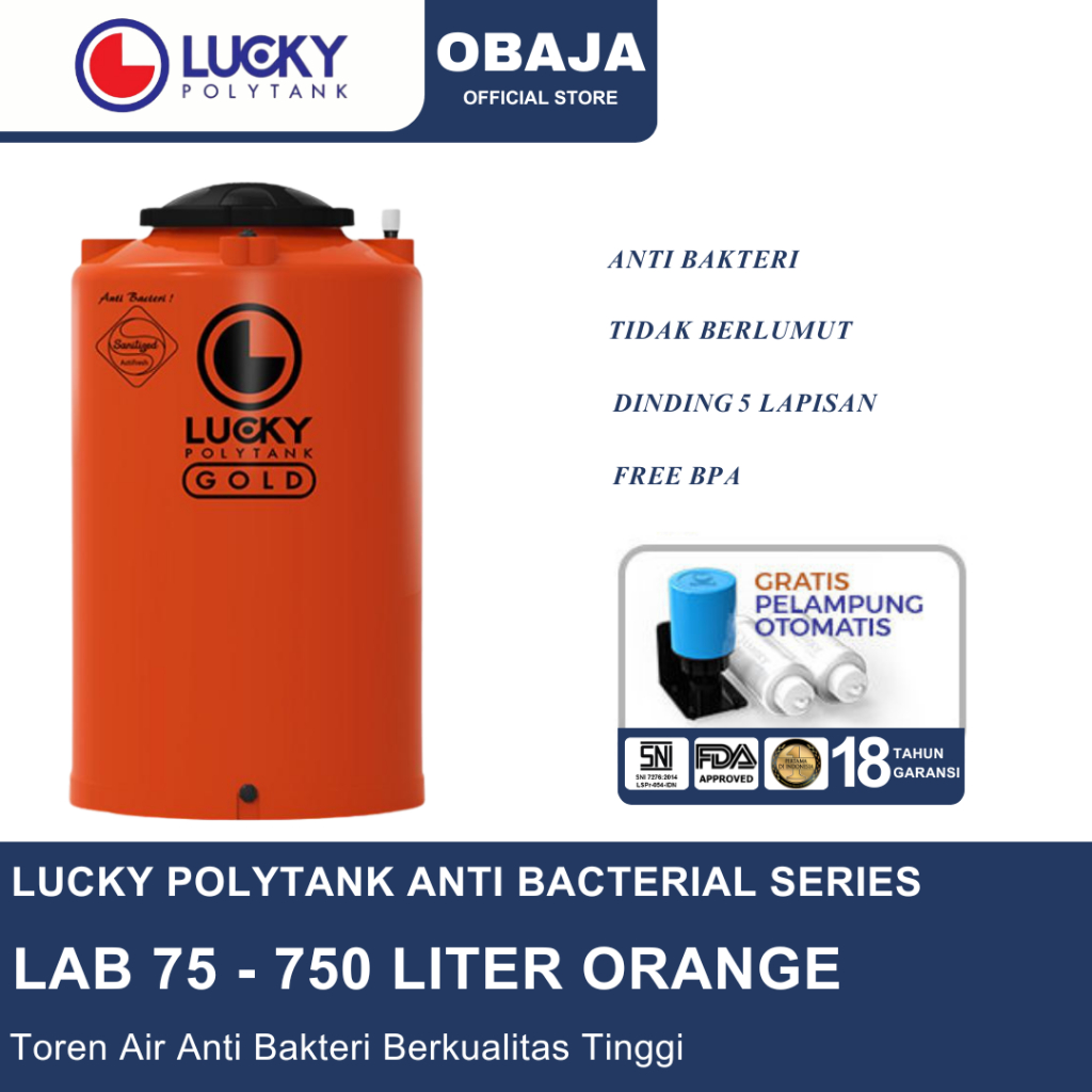 Lucky Polytank Toren Air LAB 75 Orange / Toren Air LAB 750 Liter Orange Lucky Polytank