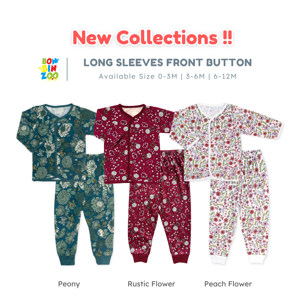 BONBINZOO - Setelan Baju Tidur Piyama Anak Bayi Perempuan Laki Kancing Depan Sweet Blossom Series 0-