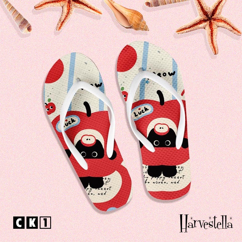 [SANDAL JEPIT] Sandal Jepit Kucing Hitam Cat Black Cute (CK), Sendal Jepit Cowo Pria Wanita Perempua