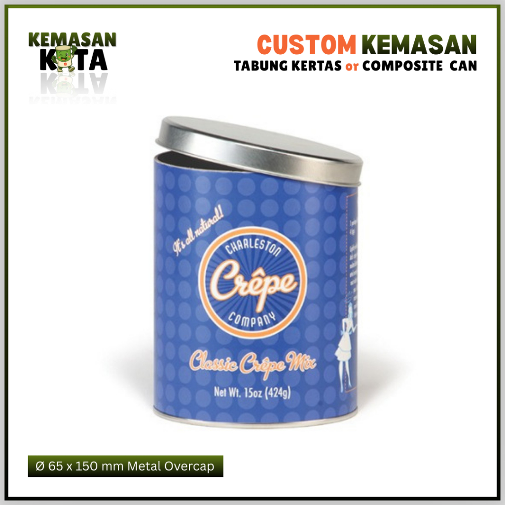 Tabung Kertas / Composite Can Premium Food-Grade Ø 65 x 150 mm Metal Overcap | Kemasan Aluma Custom