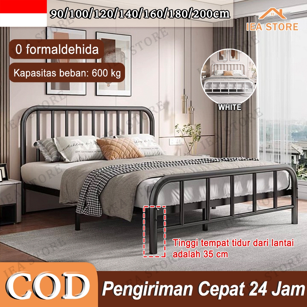 Ranjang besi Rangka tempat tidur berdaya tampung beban tinggi Rangka tempat tidur logam Hitam/Putih
