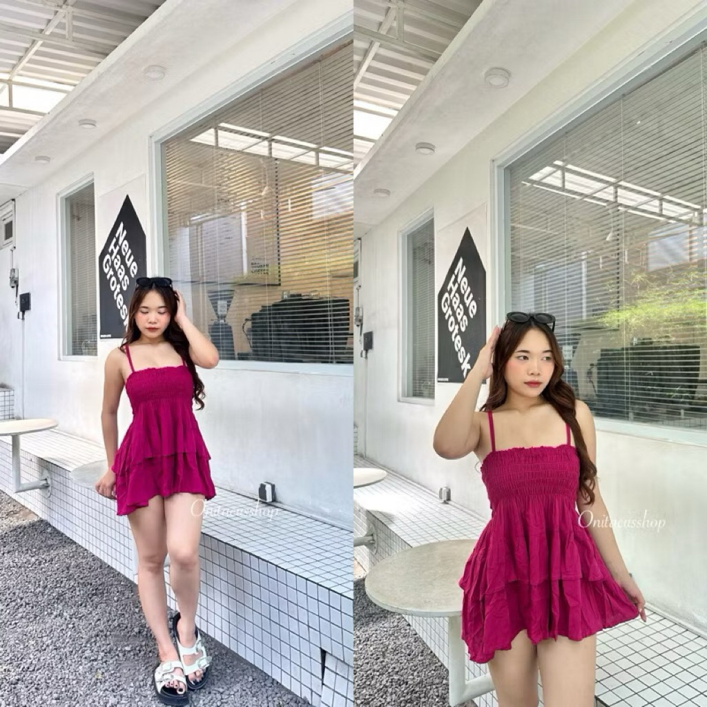 MINI RUFFLE ARUMI DRESS // DRES WANITA TANKTOP TALI SATU RAYON ADEM NYAMAN ALL SIZE