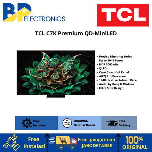 TCL TV 75C7K Premium QD-MiniLED 4K UHD Smart Google TV Layar 75 Inch