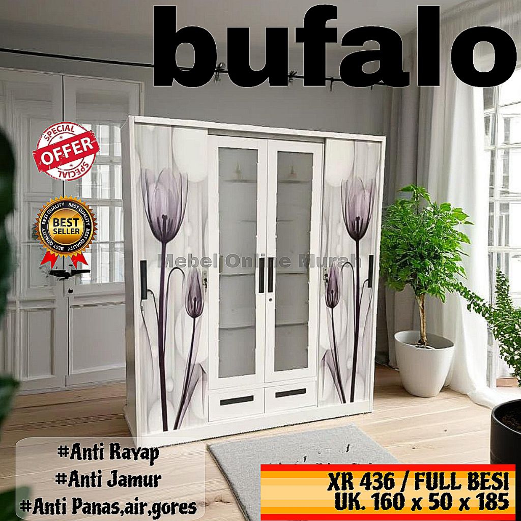 Lemari baju besi sliding 4pintu / Lemari pakaian sliding / Lemari sliding besi jumbo 160cm