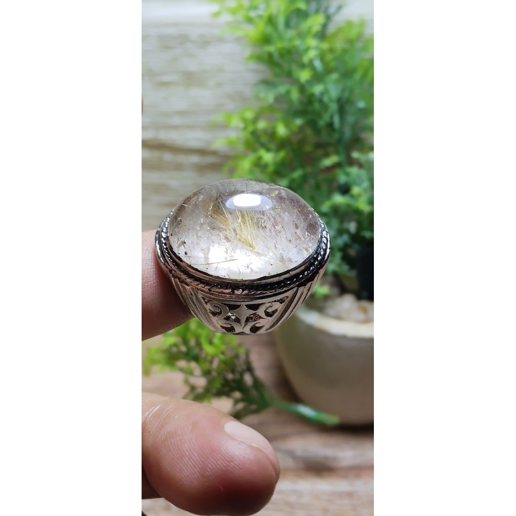 natural cincin batu rambut emas cendana/batu yakut original