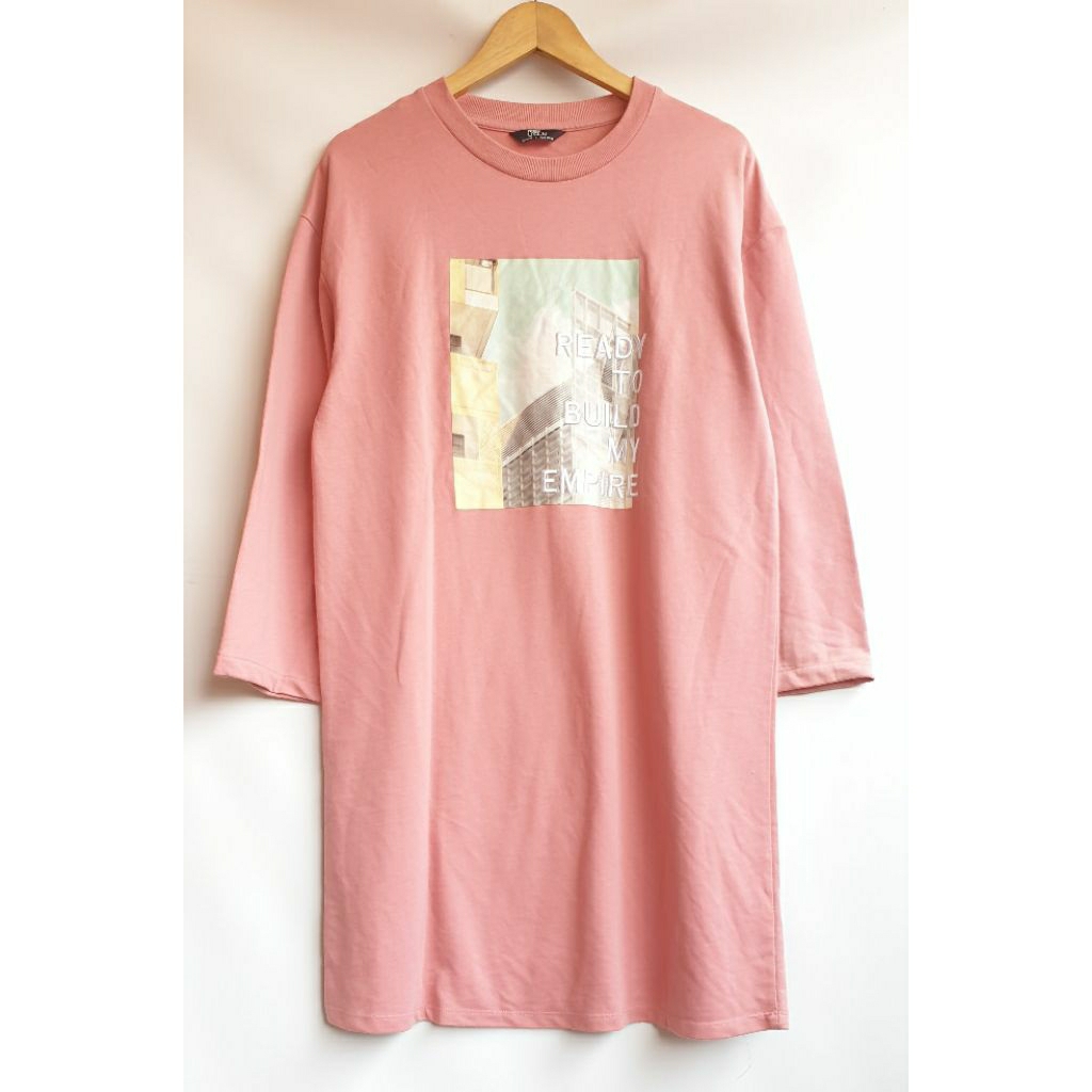 Tunik Sport Sweatshirt Dress Sweater Panjang Oversize Merek Max Urban Dusty Pink Lengan 3/4 Preloved