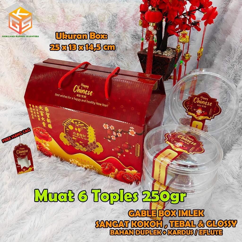10pcs Box Imlek [FREE HANGTAG] | Ukuran 6 Toples 250gr | Box Buah Imlek | Gable Box Imlek | Box Hamp