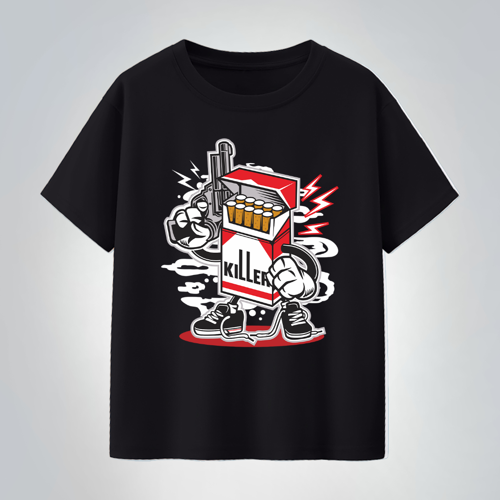 Kaos Distro dengan Motif Simbol Klasik Americana Retro - Nuansa Film Noir atau Western, Desain Grafi