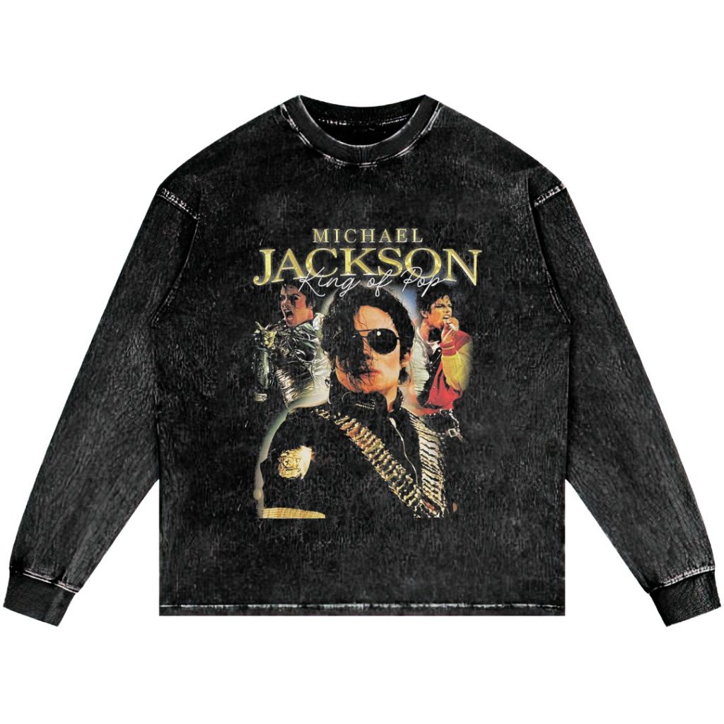 MICHAEL JACKSON LONG SLEEVE STONE WASH OVERSIZED T-SHIRT VINTAGE TEE ATASAN UNISEX BAJU BAND
