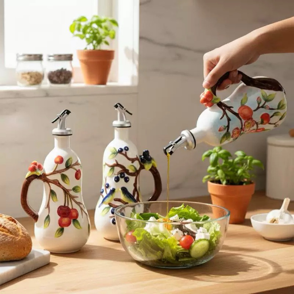 Botol Kecap// Botol Minyak Keramik  // Wadah Bumbu Keramik Motif Handmade